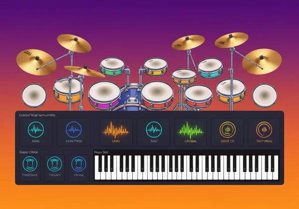 Virtual drum kit interface with keyboard key labels