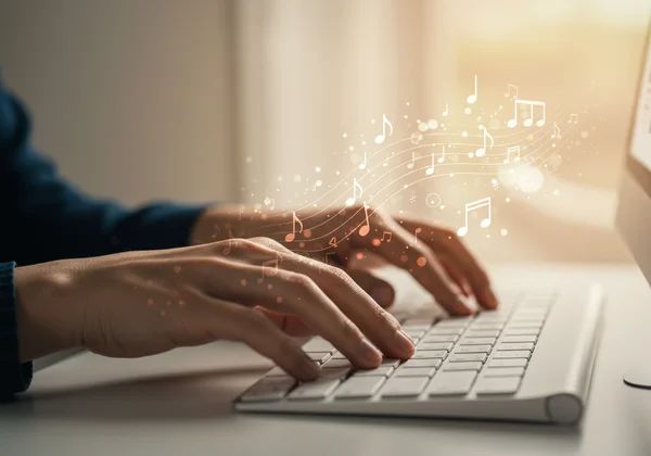 Hands on keyboard, sharing virtual drumming creations online