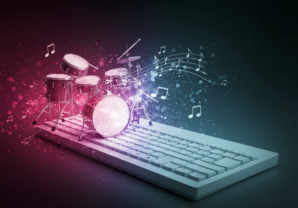 Keyboard transforming into a virtual drum set with rhythm
