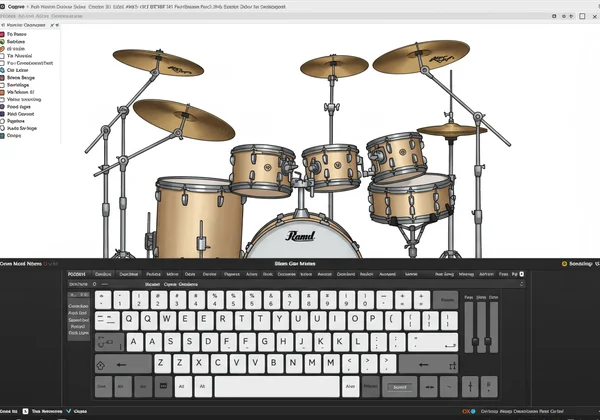 Virtual drum set interface with keyboard key mapping.