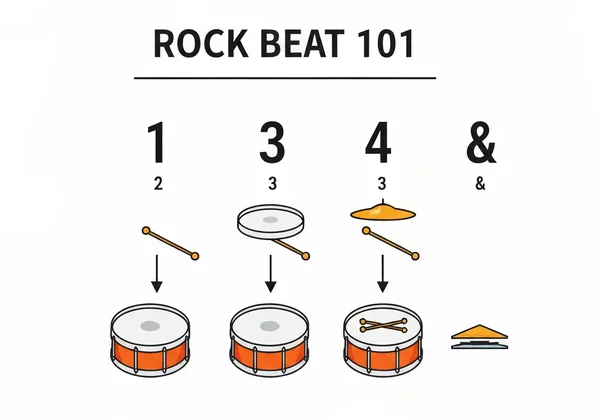 Visualizing a basic rock beat with drum icons and counts