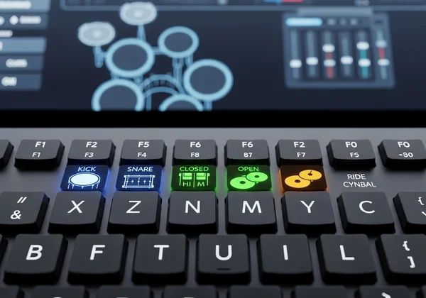 Tindanan papan kekunci menunjukkan kekunci dram maya