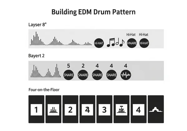 Layered graphic showing EDM drum pattern build