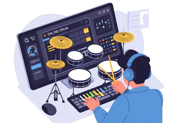 Person creating EDM beats on a virtual drum set