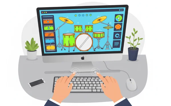 User playing virtual drums on a computer keyboard