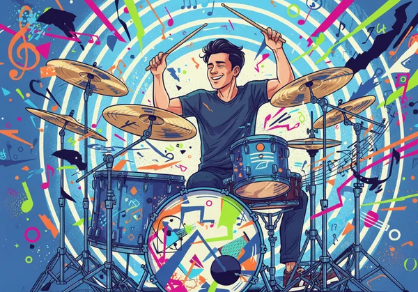 Dynamic drummer playing a syncopated beat